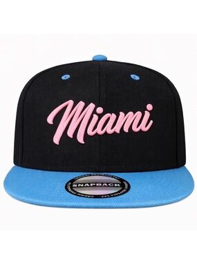 🌴💕 Miami Pink Snapback Hat Black Blue Brim Embroidered City Streetwear Style NWT